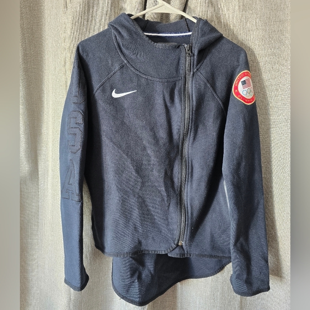 Nike USA Olympic team Sz S Full Zip hoodie High low Zip pocket Thumb holes Black